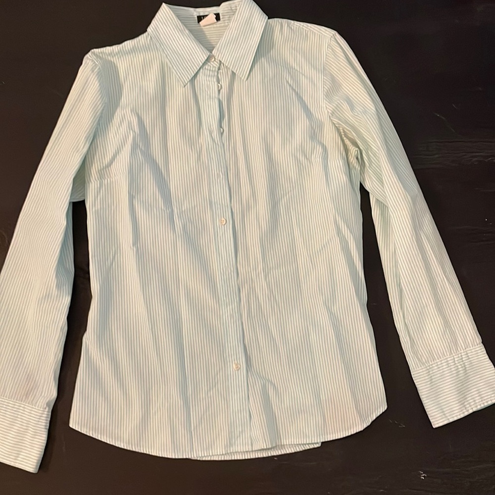 J Crew Factory Teal and White Women’s Stretch Button Down